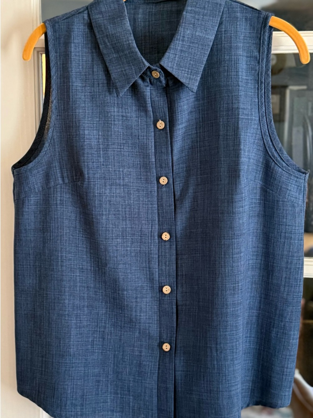 Sleeveless Button-Front Blue Blouse